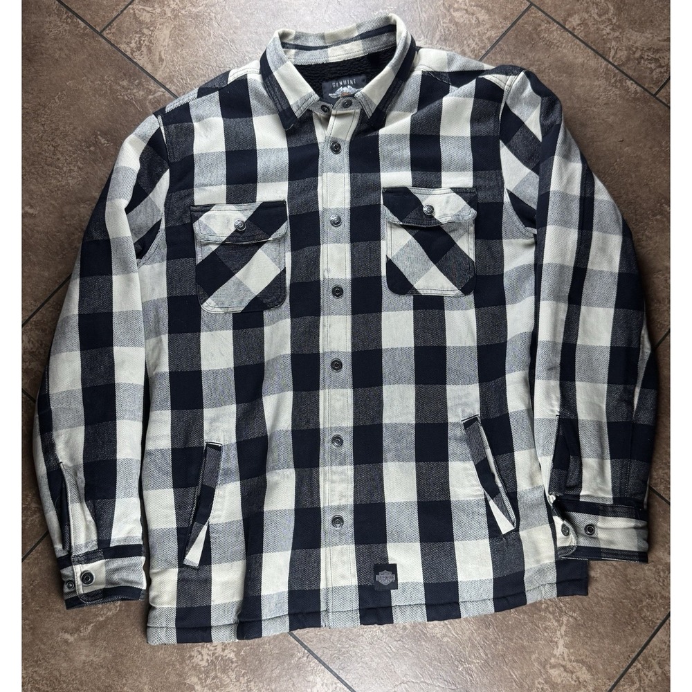 Harley-Davidson Men's XL Sherpa Lined Buffalo Plaid Shirt Jacket Flannel